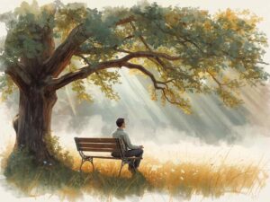 Sound anchor mindfulness practice with a person listening to gentle rain by a window during a calm meditation moment